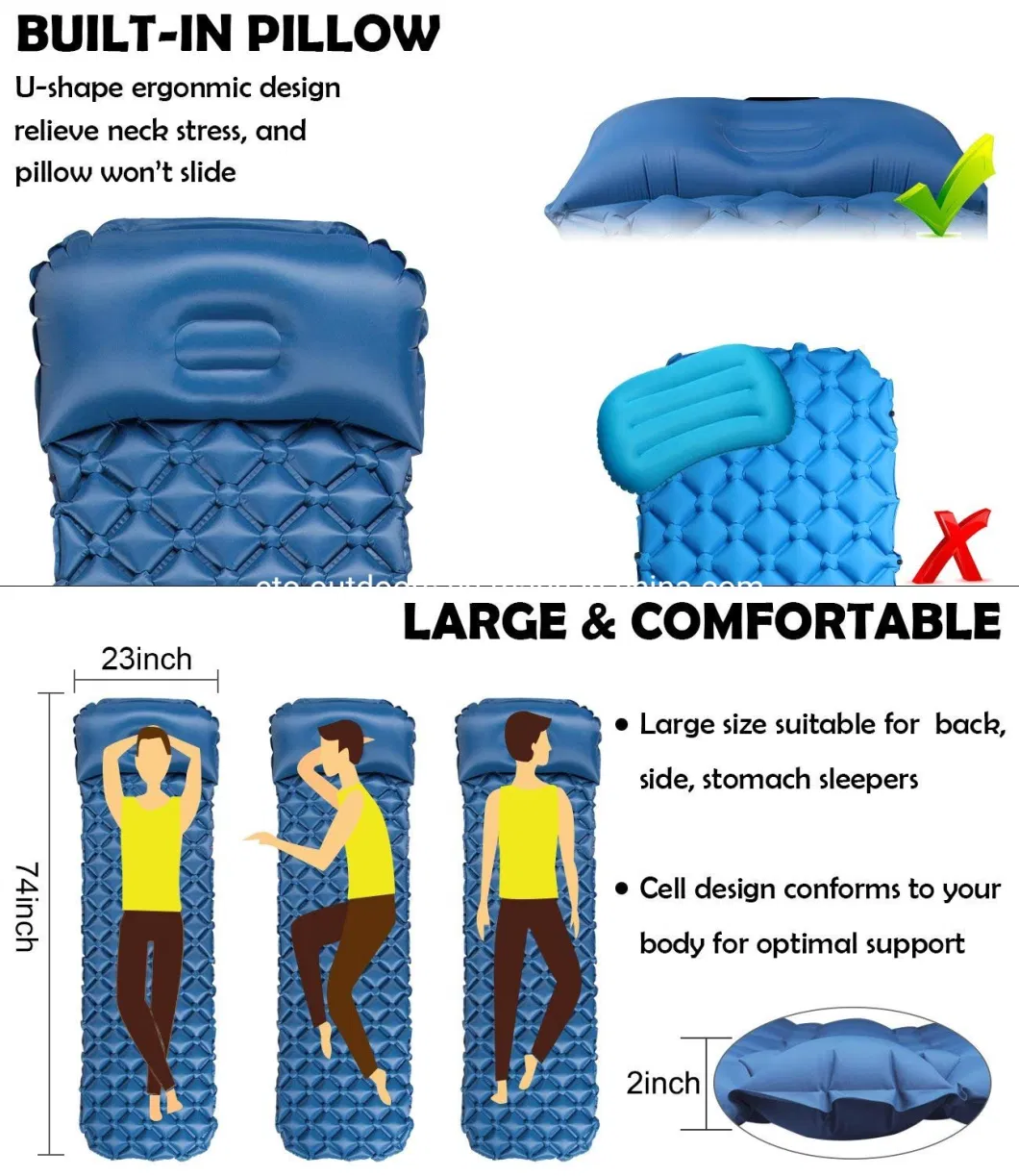 Portable Ultralight Sleeping Pad Self Inflating Mattress Pad with Pillow Inflatable Compact Sleeping Mat Camping Sleeping Pad